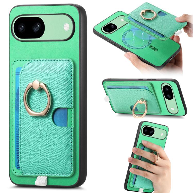 Retro Cross Leather Ring Side Insert Card Bag MagSafe Phone Case, Foor Google Pixel 11 Pro XL, For Google Pixel 11, For Google Pixel 11 Pro, For Google Pixel 10 Pro XL, For Google Pixel 9a, For Google Pixel 9 Pro XL, For Google Pixel 8a                ...