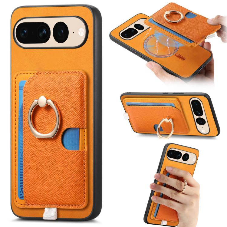 Retro Cross Leather Ring Side Insert Card Bag MagSafe Phone Case, Foor Google Pixel 11 Pro XL, For Google Pixel 11, For Google Pixel 11 Pro, For Google Pixel 10 Pro XL, For Google Pixel 9a, For Google Pixel 9 Pro XL, For Google Pixel 8a                ...