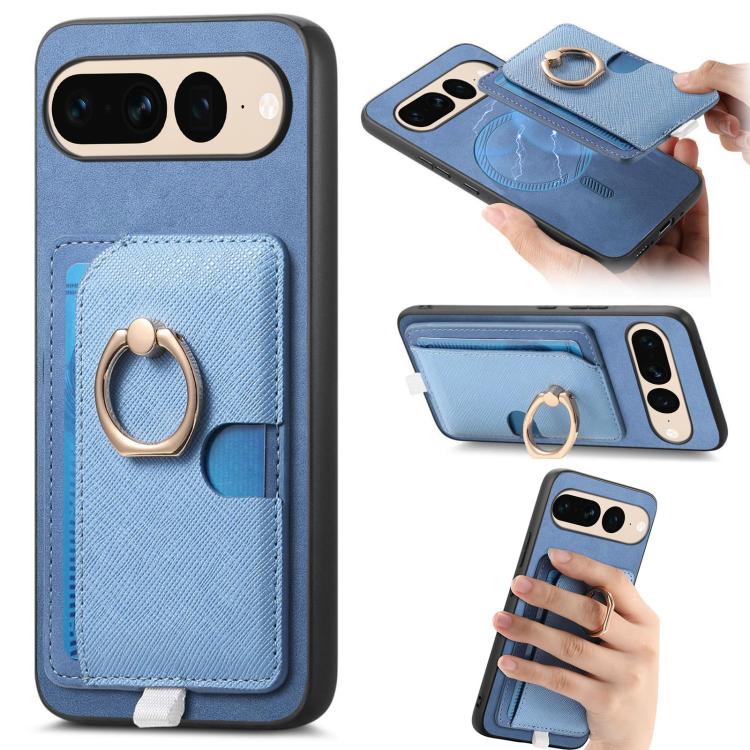 Retro Cross Leather Ring Side Insert Card Bag MagSafe Phone Case, Foor Google Pixel 11 Pro XL, For Google Pixel 11, For Google Pixel 11 Pro, For Google Pixel 10 Pro XL, For Google Pixel 9a, For Google Pixel 9 Pro XL, For Google Pixel 8a                ...