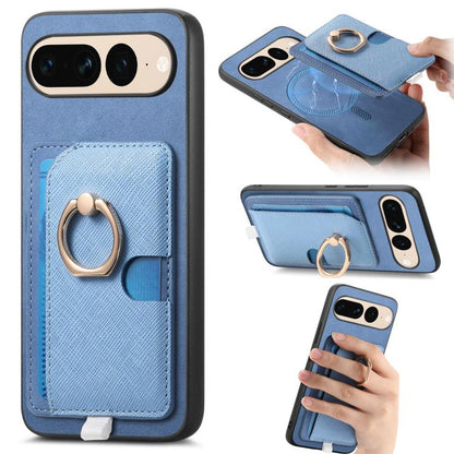 Retro Cross Leather Ring Side Insert Card Bag MagSafe Phone Case, Foor Google Pixel 11 Pro XL, For Google Pixel 11, For Google Pixel 11 Pro, For Google Pixel 10 Pro XL, For Google Pixel 9a, For Google Pixel 9 Pro XL, For Google Pixel 8a                ...
