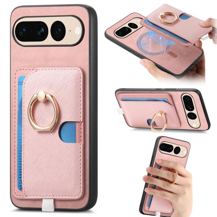 Retro Cross Leather Ring Side Insert Card Bag MagSafe Phone Case, Foor Google Pixel 11 Pro XL, For Google Pixel 11, For Google Pixel 11 Pro, For Google Pixel 10 Pro XL, For Google Pixel 9a, For Google Pixel 9 Pro XL, For Google Pixel 8a                ...