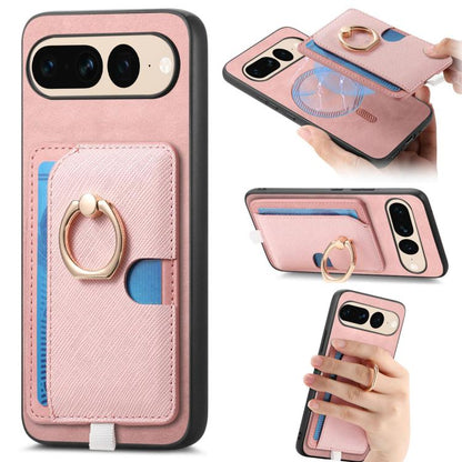 Retro Cross Leather Ring Side Insert Card Bag MagSafe Phone Case, Foor Google Pixel 11 Pro XL, For Google Pixel 11, For Google Pixel 11 Pro, For Google Pixel 10 Pro XL, For Google Pixel 9a, For Google Pixel 9 Pro XL, For Google Pixel 8a                ...