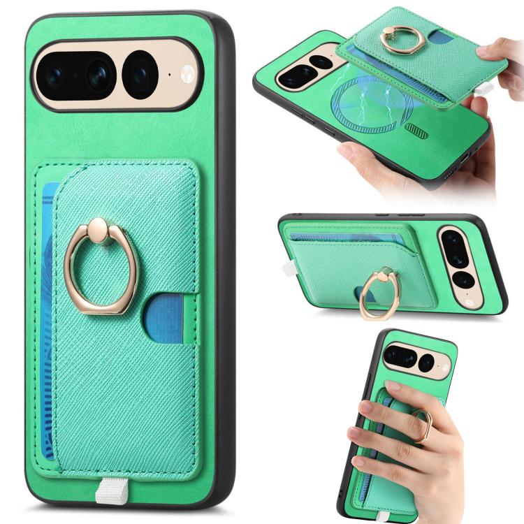 Retro Cross Leather Ring Side Insert Card Bag MagSafe Phone Case, Foor Google Pixel 11 Pro XL, For Google Pixel 11, For Google Pixel 11 Pro, For Google Pixel 10 Pro XL, For Google Pixel 9a, For Google Pixel 9 Pro XL, For Google Pixel 8a                ...