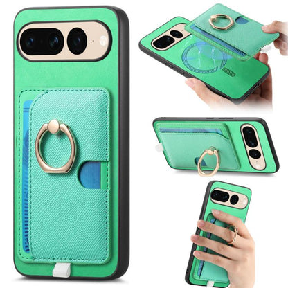 Retro Cross Leather Ring Side Insert Card Bag MagSafe Phone Case, Foor Google Pixel 11 Pro XL, For Google Pixel 11, For Google Pixel 11 Pro, For Google Pixel 10 Pro XL, For Google Pixel 9a, For Google Pixel 9 Pro XL, For Google Pixel 8a                ...