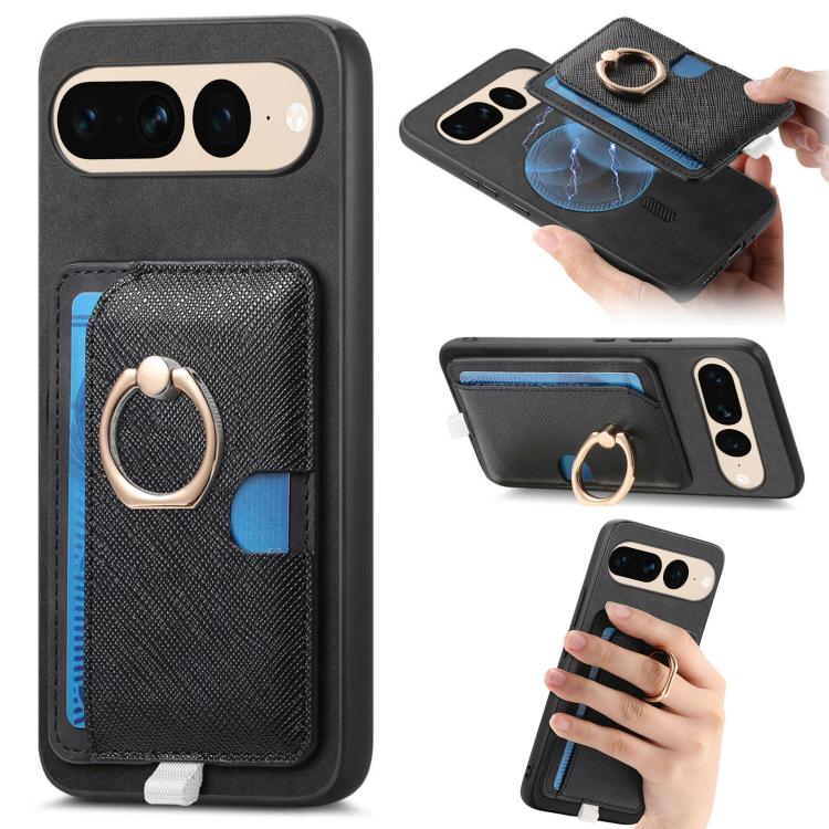 Retro Cross Leather Ring Side Insert Card Bag MagSafe Phone Case, Foor Google Pixel 11 Pro XL, For Google Pixel 11, For Google Pixel 11 Pro, For Google Pixel 10 Pro XL, For Google Pixel 9a, For Google Pixel 9 Pro XL, For Google Pixel 8a                ...