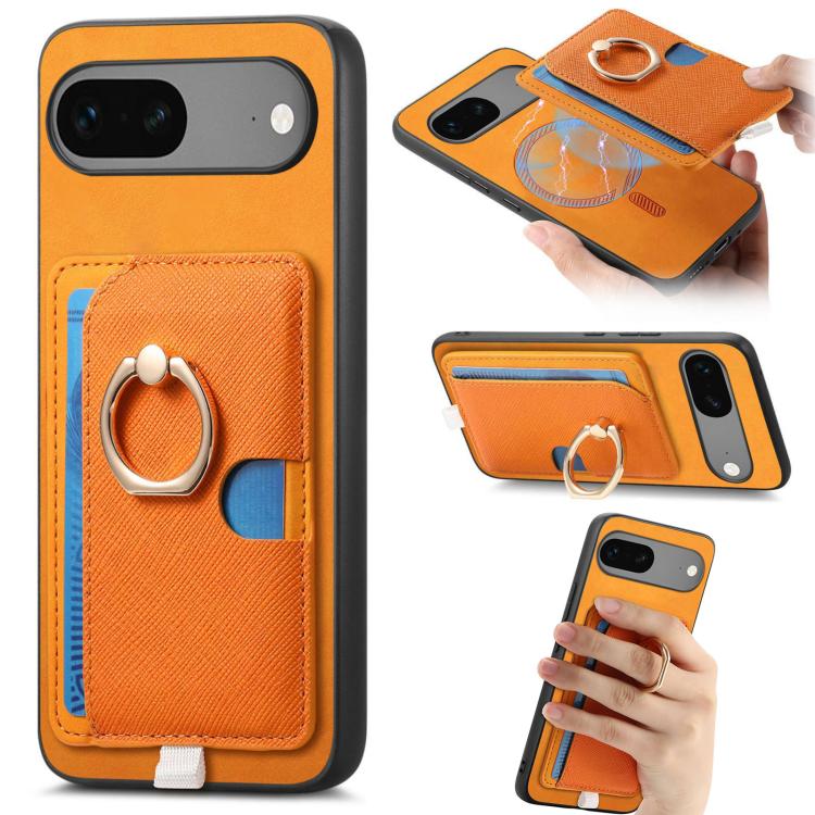 Retro Cross Leather Ring Side Insert Card Bag MagSafe Phone Case, Foor Google Pixel 11 Pro XL, For Google Pixel 11, For Google Pixel 11 Pro, For Google Pixel 10 Pro XL, For Google Pixel 9a, For Google Pixel 9 Pro XL, For Google Pixel 8a                ...