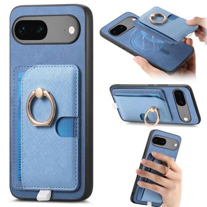 Retro Cross Leather Ring Side Insert Card Bag MagSafe Phone Case, Foor Google Pixel 11 Pro XL, For Google Pixel 11, For Google Pixel 11 Pro, For Google Pixel 10 Pro XL, For Google Pixel 9a, For Google Pixel 9 Pro XL, For Google Pixel 8a                ...