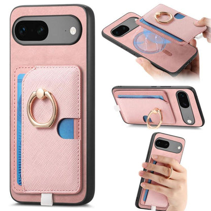 Retro Cross Leather Ring Side Insert Card Bag MagSafe Phone Case, Foor Google Pixel 11 Pro XL, For Google Pixel 11, For Google Pixel 11 Pro, For Google Pixel 10 Pro XL, For Google Pixel 9a, For Google Pixel 9 Pro XL, For Google Pixel 8a                ...