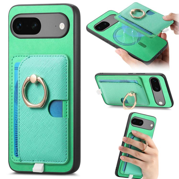 Retro Cross Leather Ring Side Insert Card Bag MagSafe Phone Case, Foor Google Pixel 11 Pro XL, For Google Pixel 11, For Google Pixel 11 Pro, For Google Pixel 10 Pro XL, For Google Pixel 9a, For Google Pixel 9 Pro XL, For Google Pixel 8a                ...
