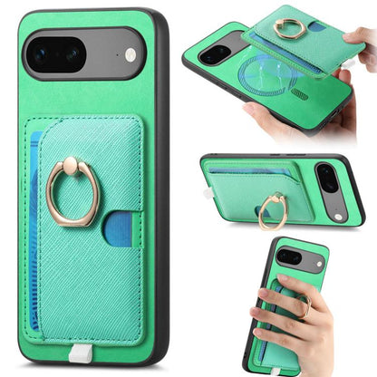 Retro Cross Leather Ring Side Insert Card Bag MagSafe Phone Case, Foor Google Pixel 11 Pro XL, For Google Pixel 11, For Google Pixel 11 Pro, For Google Pixel 10 Pro XL, For Google Pixel 9a, For Google Pixel 9 Pro XL, For Google Pixel 8a                ...