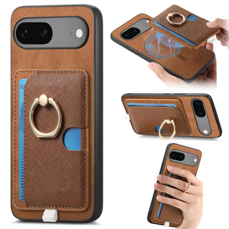 Retro Cross Leather Ring Side Insert Card Bag MagSafe Phone Case, Foor Google Pixel 11 Pro XL, For Google Pixel 11, For Google Pixel 11 Pro, For Google Pixel 10 Pro XL, For Google Pixel 9a, For Google Pixel 9 Pro XL, For Google Pixel 8a                ...