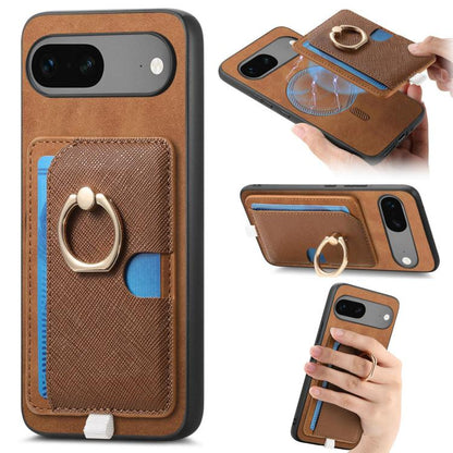 Retro Cross Leather Ring Side Insert Card Bag MagSafe Phone Case, Foor Google Pixel 11 Pro XL, For Google Pixel 11, For Google Pixel 11 Pro, For Google Pixel 10 Pro XL, For Google Pixel 9a, For Google Pixel 9 Pro XL, For Google Pixel 8a                ...