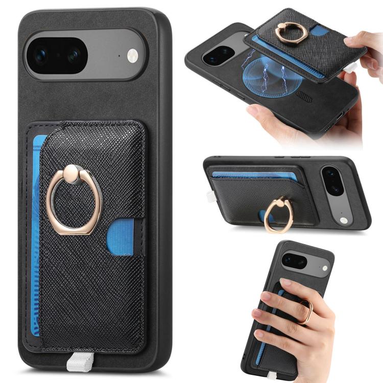 Retro Cross Leather Ring Side Insert Card Bag MagSafe Phone Case, Foor Google Pixel 11 Pro XL, For Google Pixel 11, For Google Pixel 11 Pro, For Google Pixel 10 Pro XL, For Google Pixel 9a, For Google Pixel 9 Pro XL, For Google Pixel 8a                ...