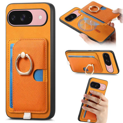 Retro Cross Leather Ring Side Insert Card Bag MagSafe Phone Case, For Google Pixel 9 / 9 Pro