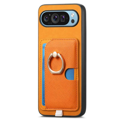 Retro Cross Leather Ring Side Insert Card Bag MagSafe Phone Case, For Google Pixel 9 / 9 Pro