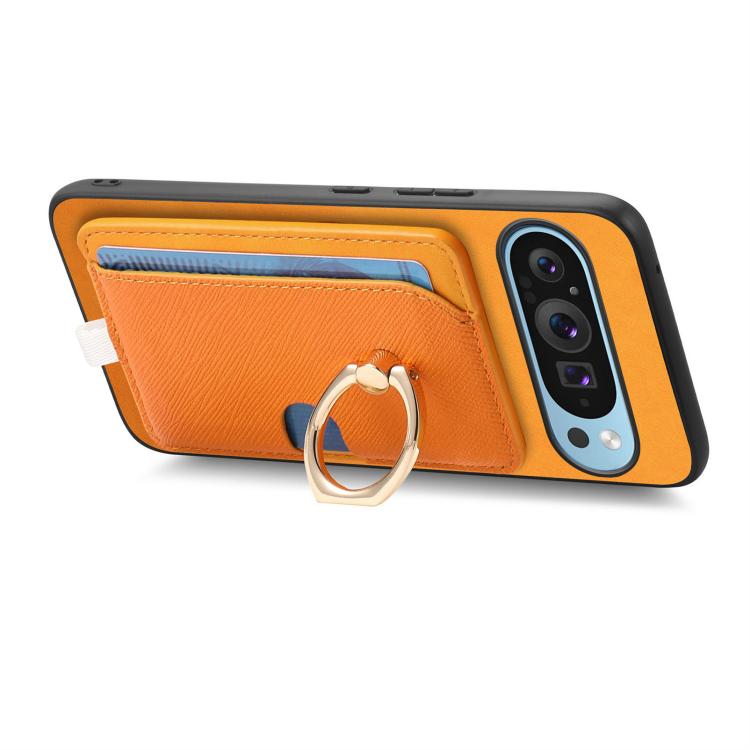 Retro Cross Leather Ring Side Insert Card Bag MagSafe Phone Case, For Google Pixel 9 / 9 Pro