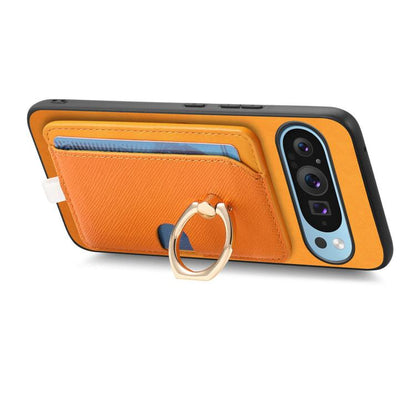 Retro Cross Leather Ring Side Insert Card Bag MagSafe Phone Case, For Google Pixel 9 / 9 Pro