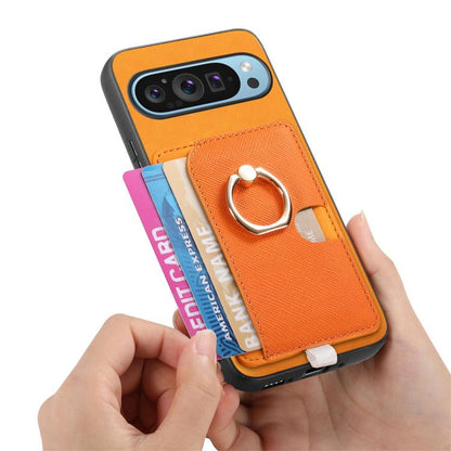 Retro Cross Leather Ring Side Insert Card Bag MagSafe Phone Case, For Google Pixel 9 / 9 Pro