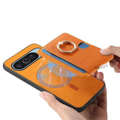 Retro Cross Leather Ring Side Insert Card Bag MagSafe Phone Case, For Google Pixel 9 / 9 Pro