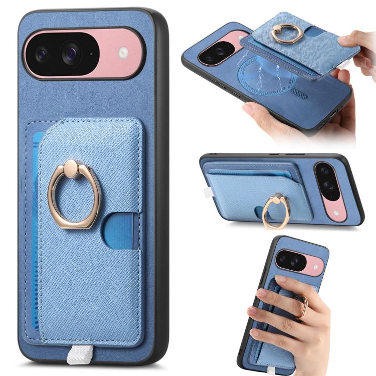 Retro Cross Leather Ring Side Insert Card Bag MagSafe Phone Case, For Google Pixel 9 / 9 Pro