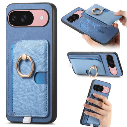 Retro Cross Leather Ring Side Insert Card Bag MagSafe Phone Case, For Google Pixel 9 / 9 Pro