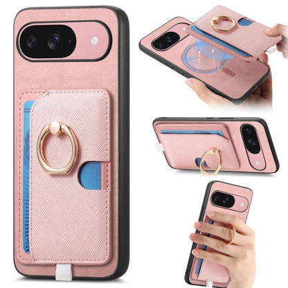 Retro Cross Leather Ring Side Insert Card Bag MagSafe Phone Case, For Google Pixel 9 / 9 Pro