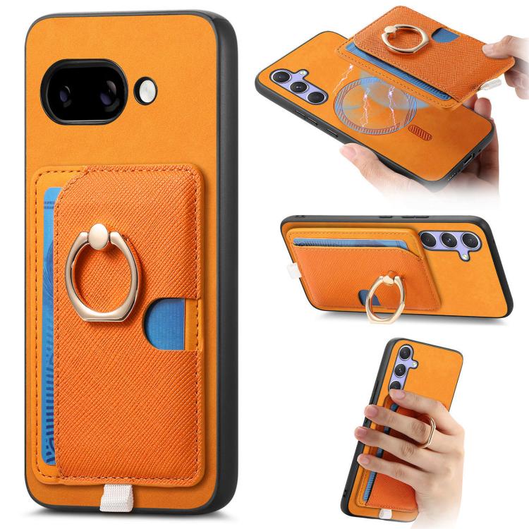 Retro Cross Leather Ring Side Insert Card Bag MagSafe Phone Case, Foor Google Pixel 11 Pro XL, For Google Pixel 11, For Google Pixel 11 Pro, For Google Pixel 10 Pro XL, For Google Pixel 9a, For Google Pixel 9 Pro XL, For Google Pixel 8a                ...