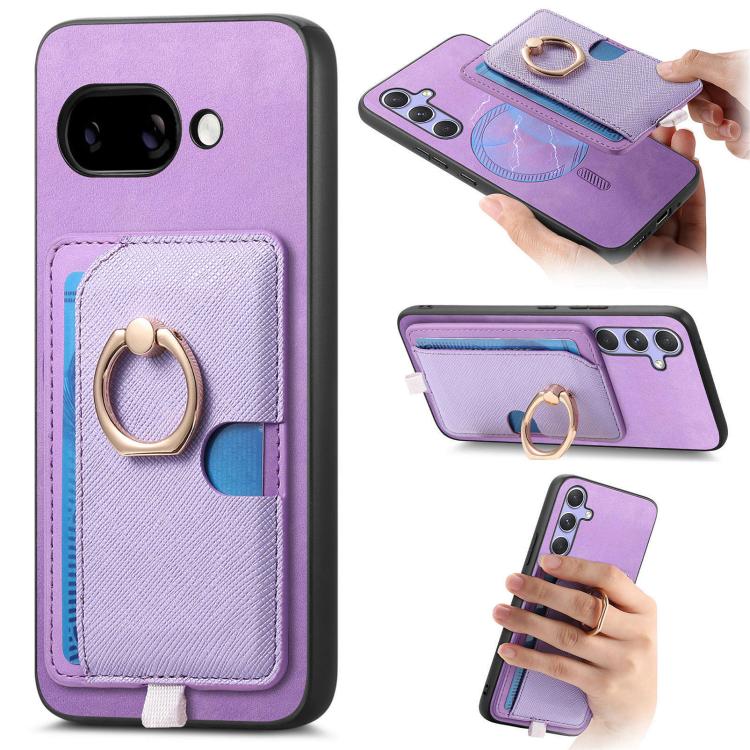 Retro Cross Leather Ring Side Insert Card Bag MagSafe Phone Case, Foor Google Pixel 11 Pro XL, For Google Pixel 11, For Google Pixel 11 Pro, For Google Pixel 10 Pro XL, For Google Pixel 9a, For Google Pixel 9 Pro XL, For Google Pixel 8a                ...