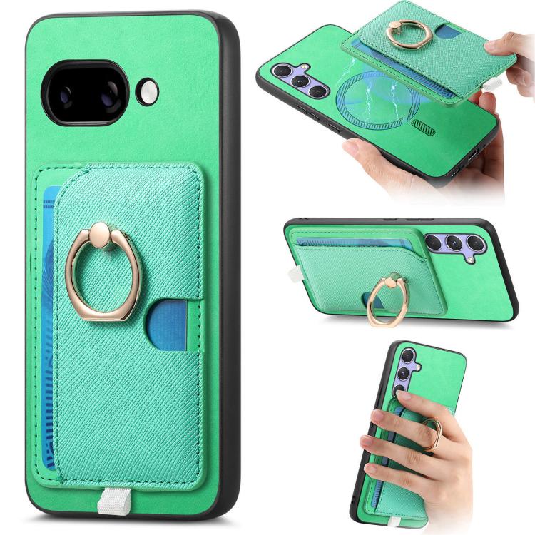 Retro Cross Leather Ring Side Insert Card Bag MagSafe Phone Case, Foor Google Pixel 11 Pro XL, For Google Pixel 11, For Google Pixel 11 Pro, For Google Pixel 10 Pro XL, For Google Pixel 9a, For Google Pixel 9 Pro XL, For Google Pixel 8a                ...