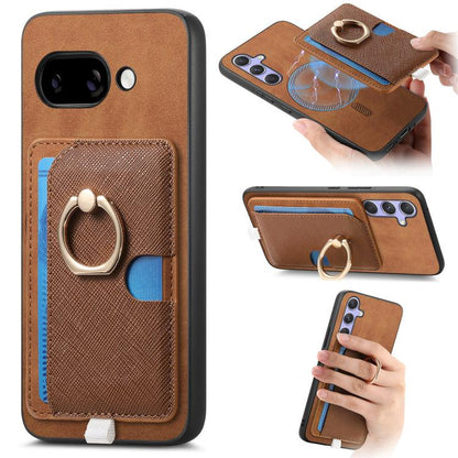 Retro Cross Leather Ring Side Insert Card Bag MagSafe Phone Case, Foor Google Pixel 11 Pro XL, For Google Pixel 11, For Google Pixel 11 Pro, For Google Pixel 10 Pro XL, For Google Pixel 9a, For Google Pixel 9 Pro XL, For Google Pixel 8a                ...