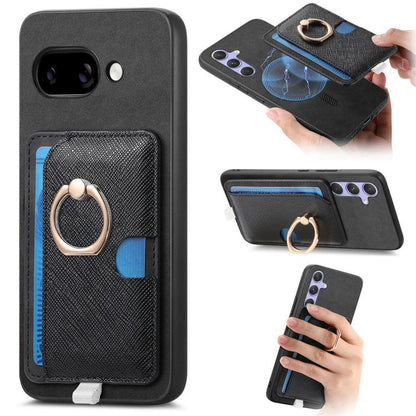 Retro Cross Leather Ring Side Insert Card Bag MagSafe Phone Case, Foor Google Pixel 11 Pro XL, For Google Pixel 11, For Google Pixel 11 Pro, For Google Pixel 10 Pro XL, For Google Pixel 9a, For Google Pixel 9 Pro XL, For Google Pixel 8a                ...