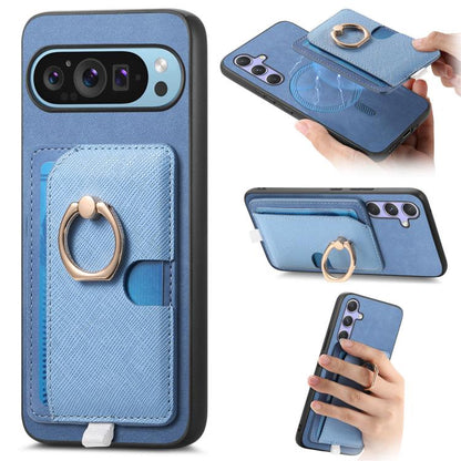 Retro Cross Leather Ring Side Insert Card Bag MagSafe Phone Case, Foor Google Pixel 11 Pro XL, For Google Pixel 11, For Google Pixel 11 Pro, For Google Pixel 10 Pro XL, For Google Pixel 9a, For Google Pixel 9 Pro XL, For Google Pixel 8a                ...