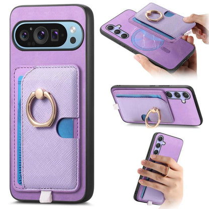 Retro Cross Leather Ring Side Insert Card Bag MagSafe Phone Case, Foor Google Pixel 11 Pro XL, For Google Pixel 11, For Google Pixel 11 Pro, For Google Pixel 10 Pro XL, For Google Pixel 9a, For Google Pixel 9 Pro XL, For Google Pixel 8a                ...