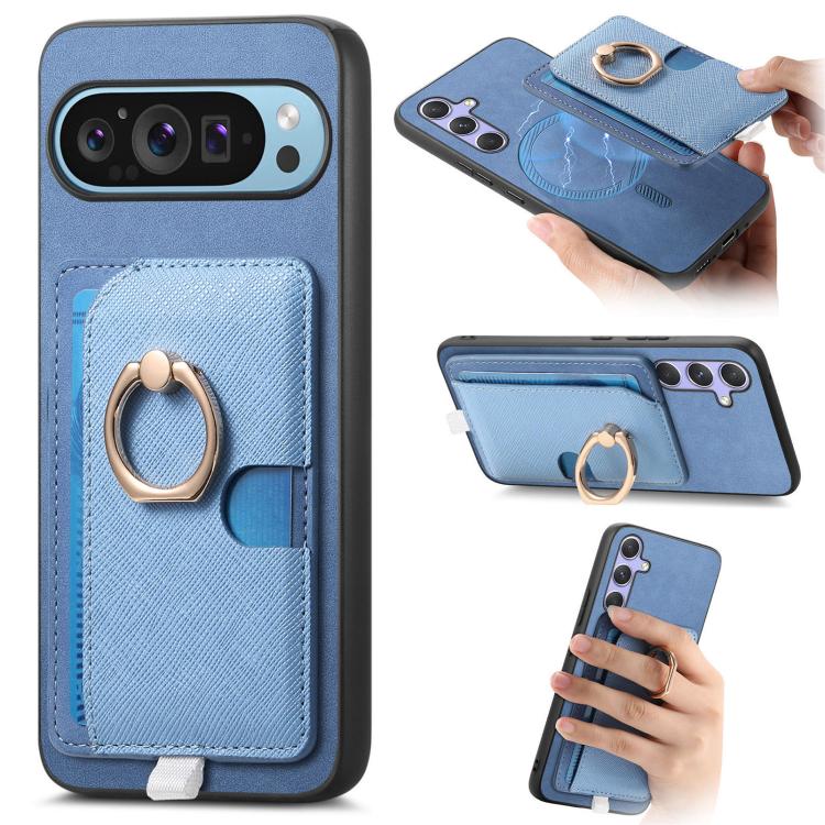 Retro Cross Leather Ring Side Insert Card Bag MagSafe Phone Case, Foor Google Pixel 11 Pro XL, For Google Pixel 11, For Google Pixel 11 Pro, For Google Pixel 10 Pro XL, For Google Pixel 9a, For Google Pixel 9 Pro XL, For Google Pixel 8a                ...