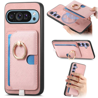 Retro Cross Leather Ring Side Insert Card Bag MagSafe Phone Case, Foor Google Pixel 11 Pro XL, For Google Pixel 11, For Google Pixel 11 Pro, For Google Pixel 10 Pro XL, For Google Pixel 9a, For Google Pixel 9 Pro XL, For Google Pixel 8a                ...