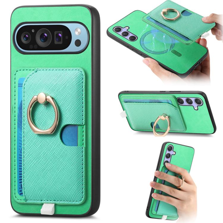 Retro Cross Leather Ring Side Insert Card Bag MagSafe Phone Case, Foor Google Pixel 11 Pro XL, For Google Pixel 11, For Google Pixel 11 Pro, For Google Pixel 10 Pro XL, For Google Pixel 9a, For Google Pixel 9 Pro XL, For Google Pixel 8a                ...