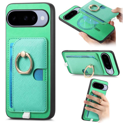 Retro Cross Leather Ring Side Insert Card Bag MagSafe Phone Case, Foor Google Pixel 11 Pro XL, For Google Pixel 11, For Google Pixel 11 Pro, For Google Pixel 10 Pro XL, For Google Pixel 9a, For Google Pixel 9 Pro XL, For Google Pixel 8a                ...