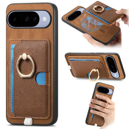 Retro Cross Leather Ring Side Insert Card Bag MagSafe Phone Case, Foor Google Pixel 11 Pro XL, For Google Pixel 11, For Google Pixel 11 Pro, For Google Pixel 10 Pro XL, For Google Pixel 9a, For Google Pixel 9 Pro XL, For Google Pixel 8a                ...