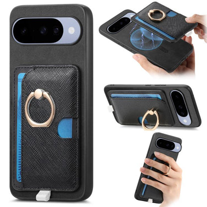 Retro Cross Leather Ring Side Insert Card Bag MagSafe Phone Case, Foor Google Pixel 11 Pro XL, For Google Pixel 11, For Google Pixel 11 Pro, For Google Pixel 10 Pro XL, For Google Pixel 9a, For Google Pixel 9 Pro XL, For Google Pixel 8a                ...