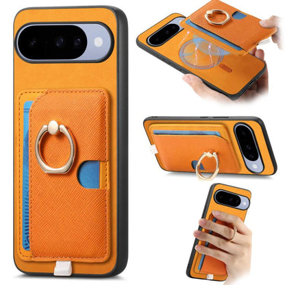 Retro Cross Leather Ring Side Insert Card Bag MagSafe Phone Case, Foor Google Pixel 11 Pro XL, For Google Pixel 11, For Google Pixel 11 Pro, For Google Pixel 10 Pro XL, For Google Pixel 9a, For Google Pixel 9 Pro XL, For Google Pixel 8a                ...