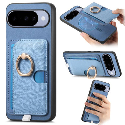 Retro Cross Leather Ring Side Insert Card Bag MagSafe Phone Case, Foor Google Pixel 11 Pro XL, For Google Pixel 11, For Google Pixel 11 Pro, For Google Pixel 10 Pro XL, For Google Pixel 9a, For Google Pixel 9 Pro XL, For Google Pixel 8a                ...