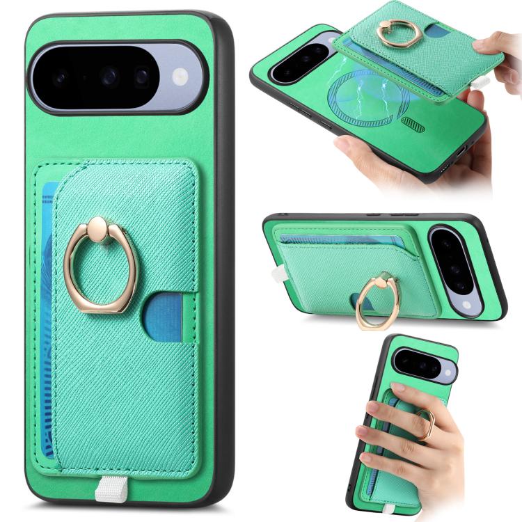 Retro Cross Leather Ring Side Insert Card Bag MagSafe Phone Case, Foor Google Pixel 11 Pro XL, For Google Pixel 11, For Google Pixel 11 Pro, For Google Pixel 10 Pro XL, For Google Pixel 9a, For Google Pixel 9 Pro XL, For Google Pixel 8a                ...
