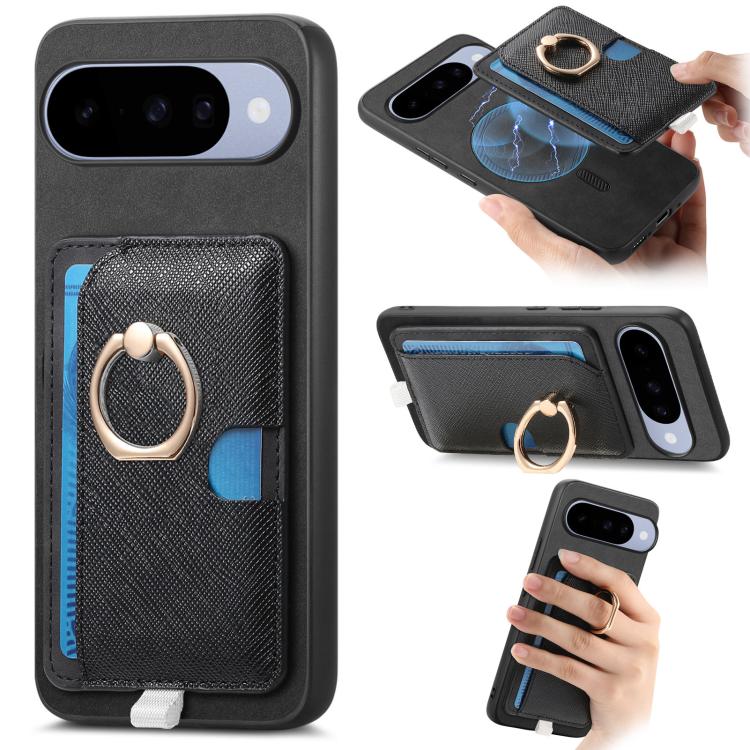Retro Cross Leather Ring Side Insert Card Bag MagSafe Phone Case, Foor Google Pixel 11 Pro XL, For Google Pixel 11, For Google Pixel 11 Pro, For Google Pixel 10 Pro XL, For Google Pixel 9a, For Google Pixel 9 Pro XL, For Google Pixel 8a                ...