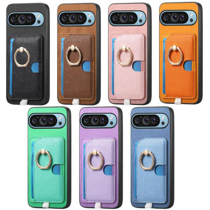 Retro Cross Leather Ring Side Insert Card Bag MagSafe Phone Case, Foor Google Pixel 11 Pro XL, For Google Pixel 11, For Google Pixel 11 Pro, For Google Pixel 10 Pro XL, For Google Pixel 9a, For Google Pixel 9 Pro XL, For Google Pixel 8a                ...
