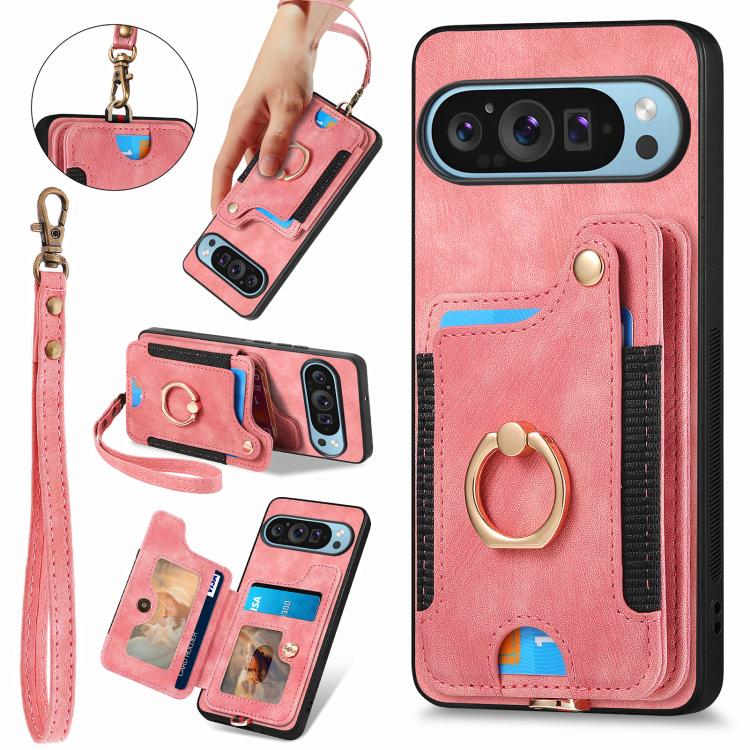 Retro Skin-feel Ring Multi-card Wallet Phone Case, For Google Pixel 10 / 10 Pro, For Google Pixel 9 / 9 Pro