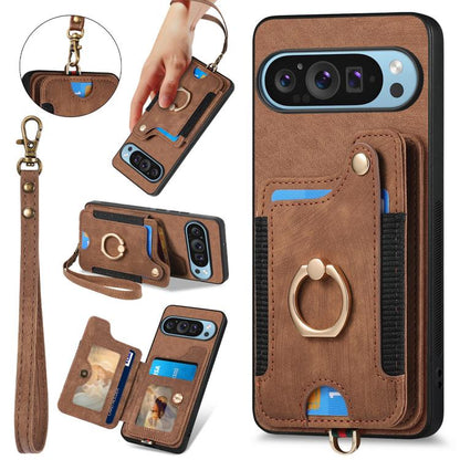 Retro Skin-feel Ring Multi-card Wallet Phone Case, For Google Pixel 10 / 10 Pro, For Google Pixel 9 / 9 Pro