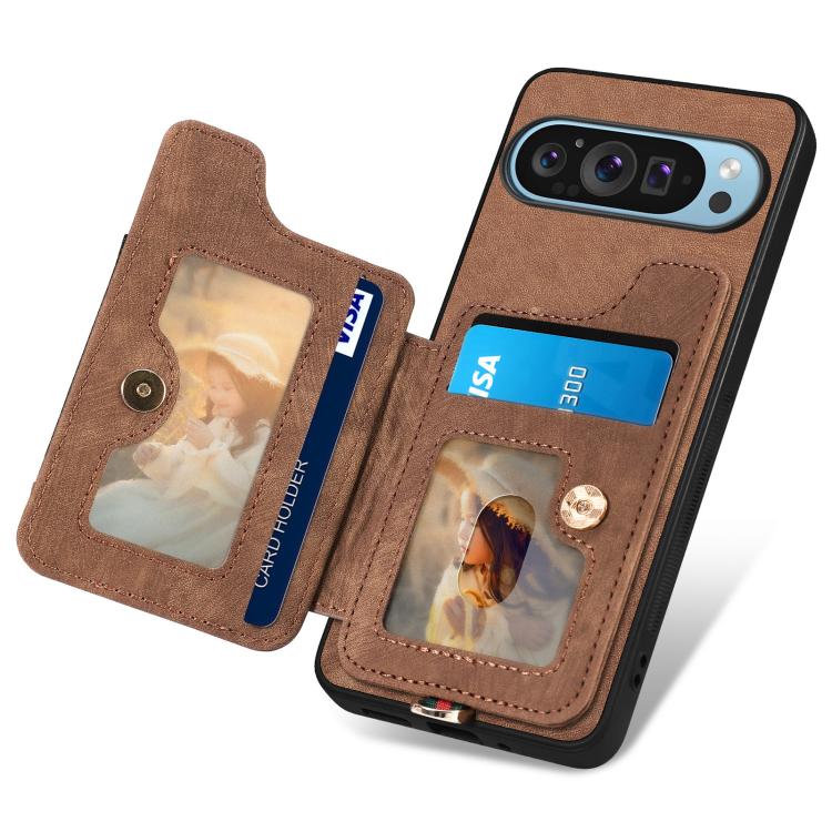 Retro Skin-feel Ring Multi-card Wallet Phone Case, For Google Pixel 10 / 10 Pro, For Google Pixel 9 / 9 Pro