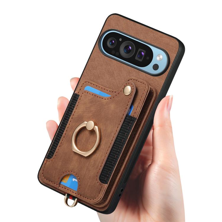 Retro Skin-feel Ring Multi-card Wallet Phone Case, For Google Pixel 10 / 10 Pro, For Google Pixel 9 / 9 Pro