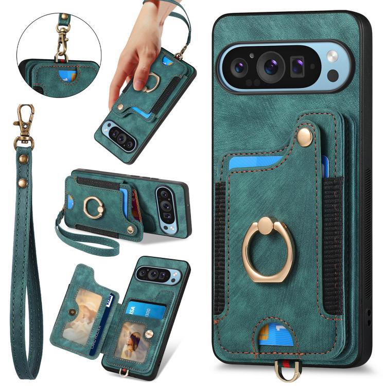 Retro Skin-feel Ring Multi-card Wallet Phone Case, For Google Pixel 10 / 10 Pro, For Google Pixel 9 / 9 Pro