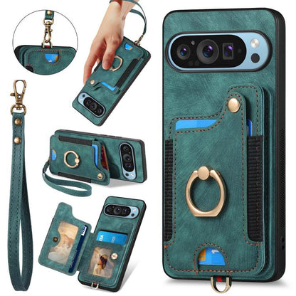 Retro Skin-feel Ring Multi-card Wallet Phone Case, For Google Pixel 10 / 10 Pro, For Google Pixel 9 / 9 Pro